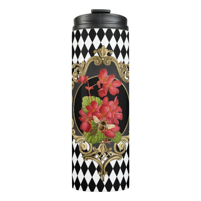 Vintage Harlequin Red Begonias Thermal Tumbler (Front)
