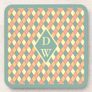 Vintage Harlequine Diagonal in Pastels Monogram Coaster