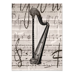 Vintage Harp and Antique Music Collage Customised Photo Print