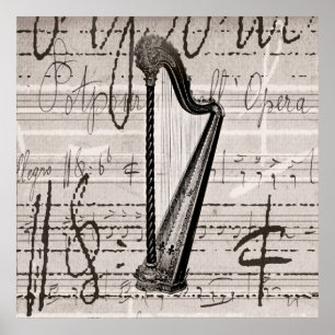 Vintage Harp and Antique Music Collage Customised Poster