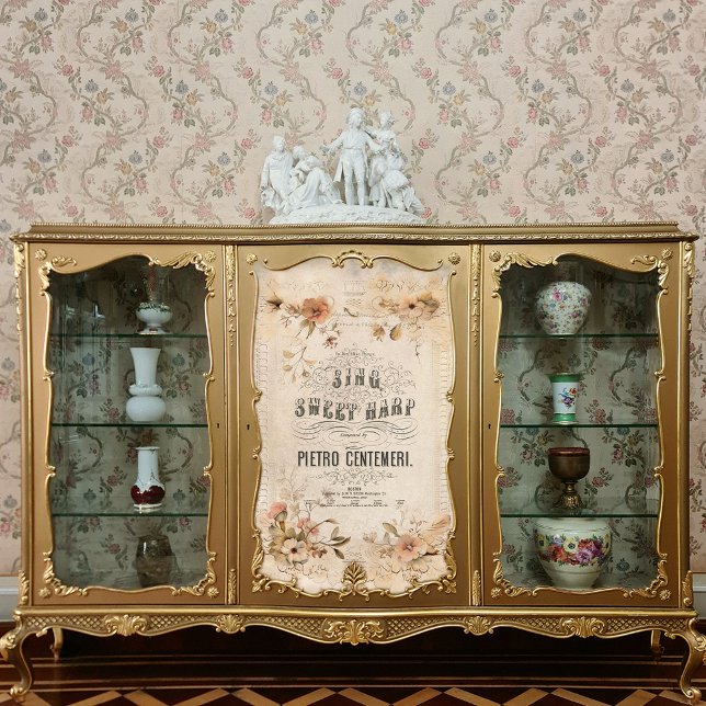 Vintage Harp Sheet Music Floral Ephemera Decoupage (Creator Uploaded)