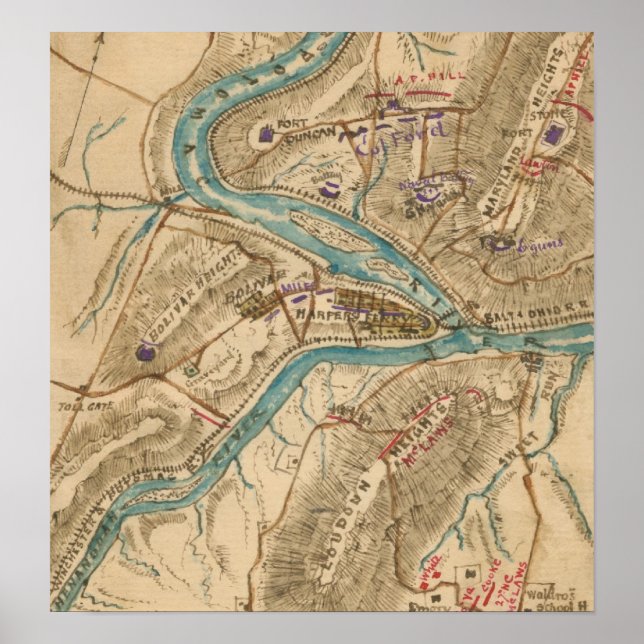 Vintage Harpers Ferry Civil War Map (1862) Poster (Front)