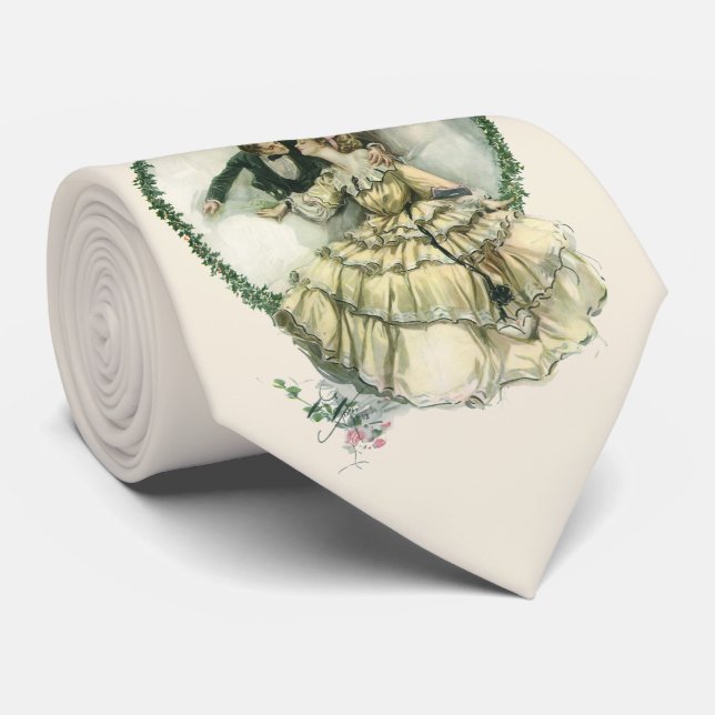 Vintage Harrison Fisher, Christmas Bride and Groom Tie (Rolled)