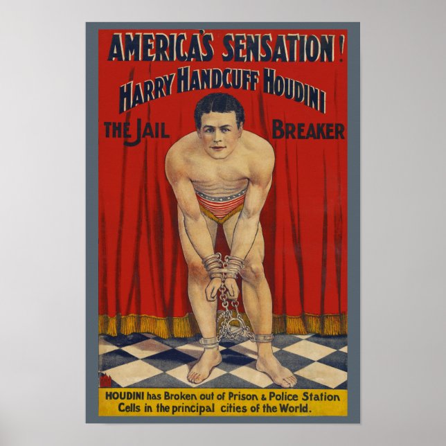 Vintage Harry Handcuff Houdini - The Jail Breaker Poster (Front)