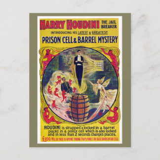 Vintage Harry Houdini Prison Cell & Barrel Mystery Postcard