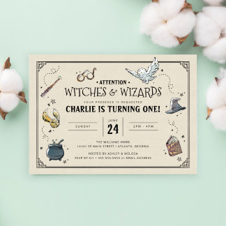 Vintage Harry Potter First Birthday Invitation