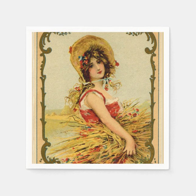 Vintage Harvest Girl Napkin (Front)