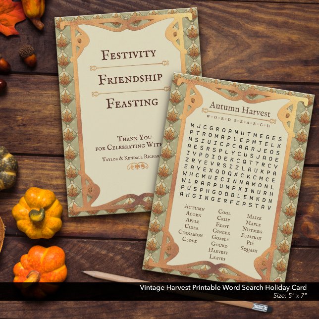 Vintage Harvest Printable Word Search Holiday Card (Vintage Harvest Holiday Word Search–Printable Party Game)