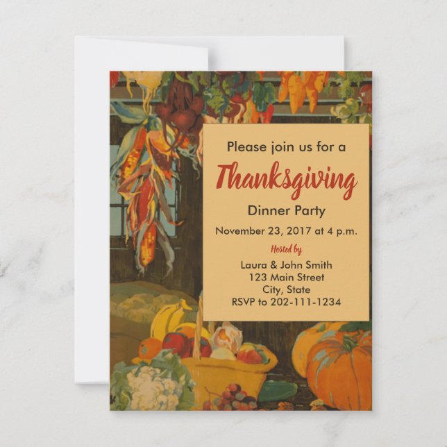 Vintage Harvest Thanksgiving Dinner Invitation (Front)