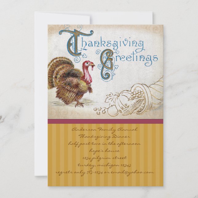 Vintage Harvest Thanksgiving Dinner Invitations (Front)