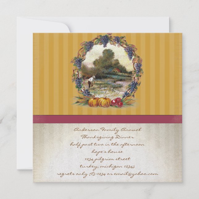 Vintage Harvest Thanksgiving Dinner Invitations (Front)