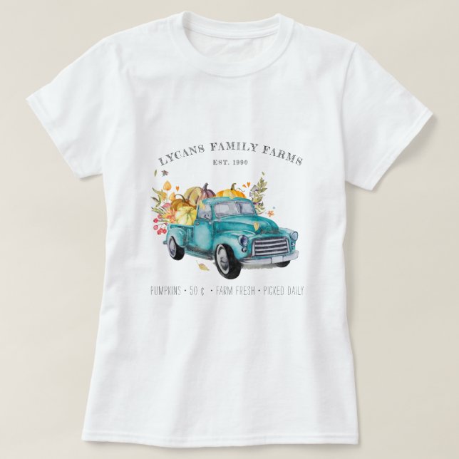 Vintage Harvest Truck | Farmhouse Family Name T-Shirt (Design Front)