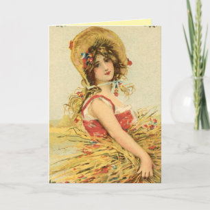 Vintage Harvest Woman Greeting Card