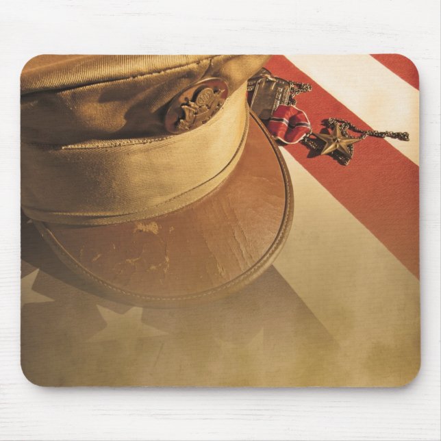 Vintage Hat, Flag, Medal Veterans Day Mouse Pad (Front)