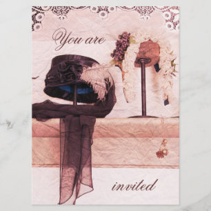 Vintage hats bridal shower invitation template