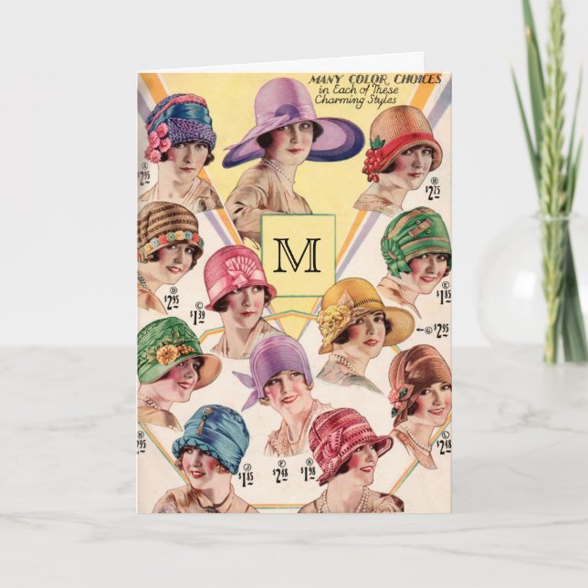 Vintage Hats Custom Monogram greeting cards (Front)