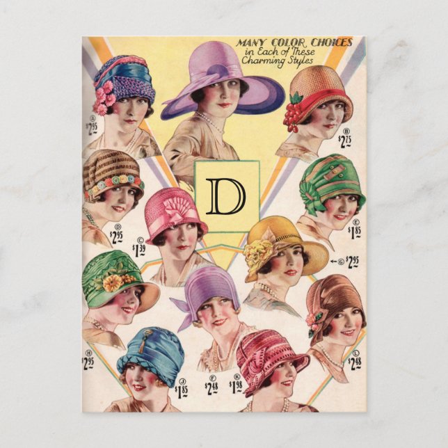 Vintage Hats Custom Monogram postcards (Front)