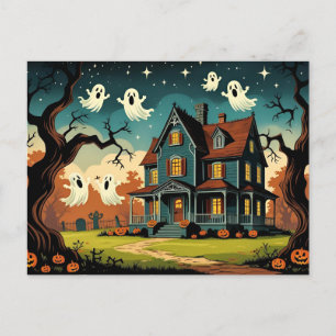 Vintage Haunted Halloween House  Holiday Postcard