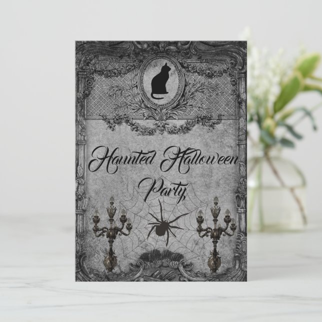 Vintage Haunted Halloween Party Invitation (Standing Front)