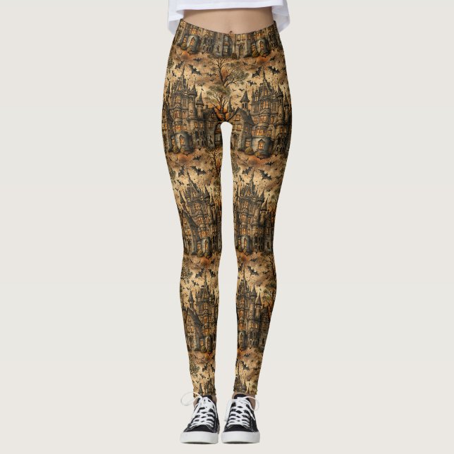 Vintage Haunted House (2) Leggings (Front)