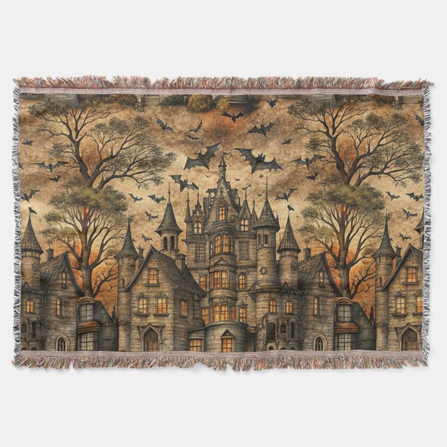 Vintage Haunted House (2) Throw Blanket (Front)