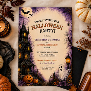 Vintage Haunted House Adult Halloween Party Invitation