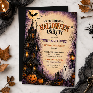 Vintage Haunted House Adult Halloween Party Invitation