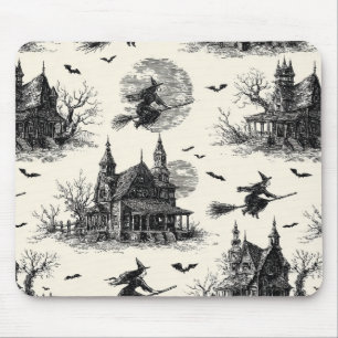 Vintage Haunted House and Witch Toile Pattern (2) Mouse Mat