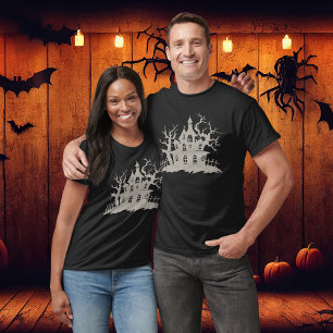 Vintage Haunted house Black Halloween T-Shirt