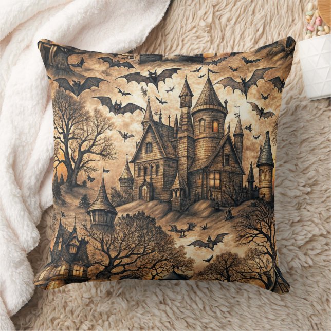 Vintage Haunted House Cushion (Blanket)