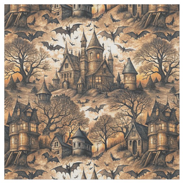 Vintage Haunted House Fabric (Close Up)