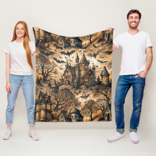 Vintage Haunted House Fleece Blanket