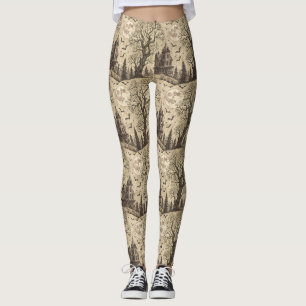 Vintage Haunted House & Full Moon Leggings