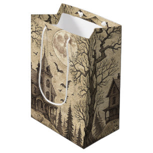 Vintage Haunted House & Full Moon Medium Gift Bag