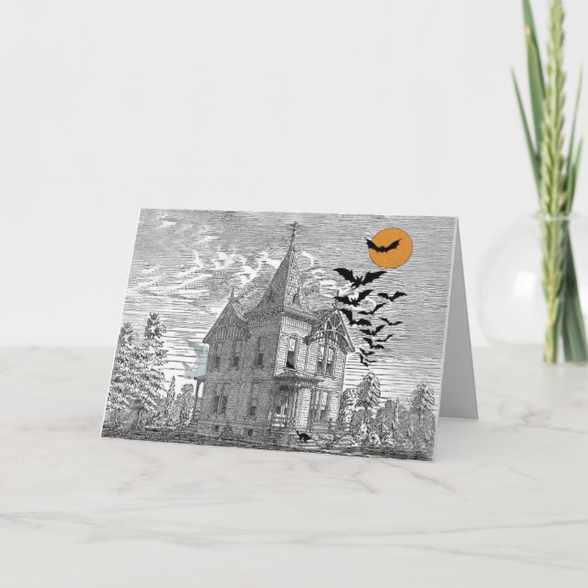 Vintage Haunted House Halloween Custom Birthday Card (Front)