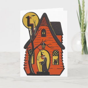 Vintage Haunted House Halloween Greeting Card