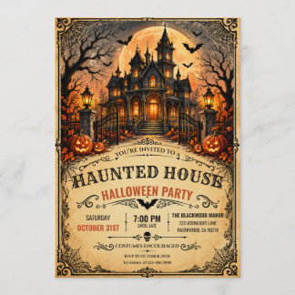 Vintage Haunted House Halloween Holiday Party Invitation