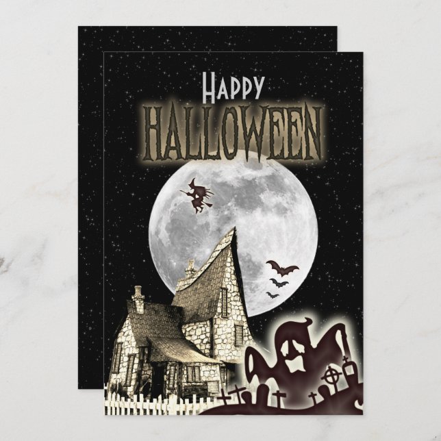 Vintage Haunted House Halloween Party Invitation (Front/Back)