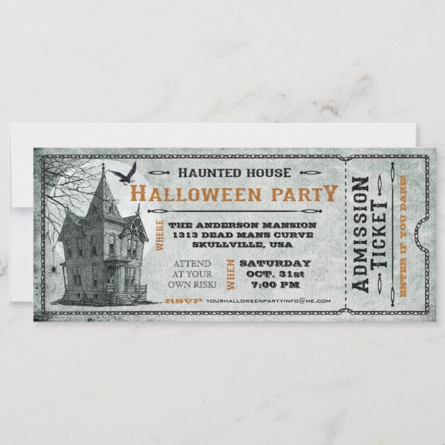 Vintage Haunted House Halloween Party Ticket II Invitation (Front)