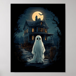 Vintage Haunted House Midnight Spooky Ghost Scary Poster
