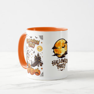 Vintage Haunted House & Pumpkins Halloween Mug
