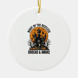 Vintage Haunted House Restless Dead Halloween Art_ Ceramic Tree Decoration