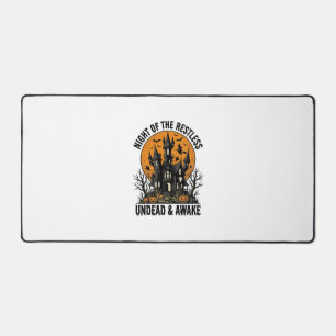 Vintage Haunted House Restless Dead Halloween Art_ Desk Mat