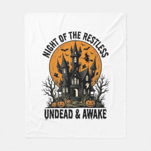 Vintage Haunted House Restless Dead Halloween Art_ Fleece Blanket