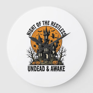 Vintage Haunted House Restless Dead Halloween Art_ Large Clock