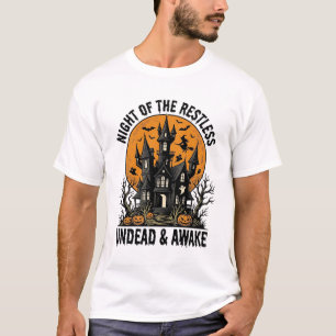 Vintage Haunted House Restless Dead Halloween Art_ T-Shirt