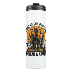 Vintage Haunted House Restless Dead Halloween Art_ Thermal Tumbler