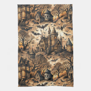 Vintage Haunted House Tea Towel