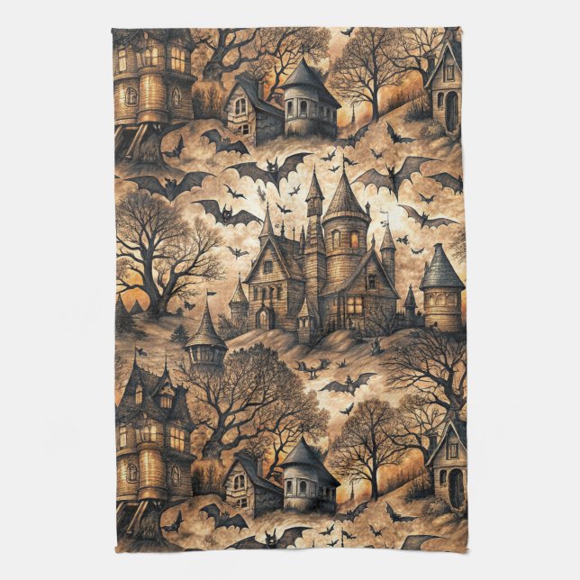 Vintage Haunted House Tea Towel (Vertical)