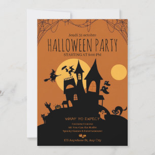 Vintage Haunted House Witch Pumpkin Design Invitation